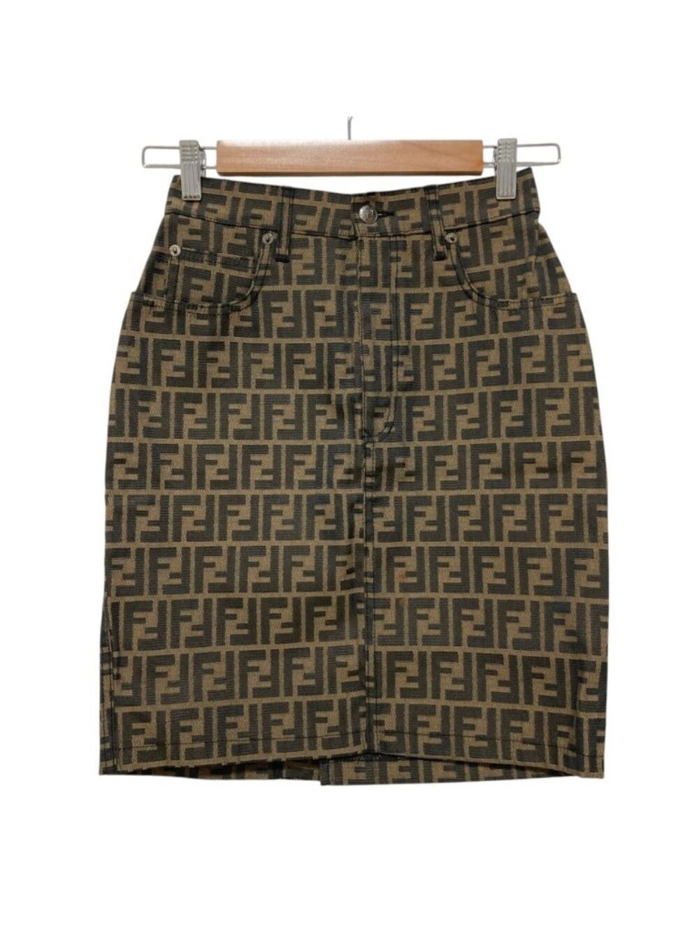 Fendi Zucca Pattern Canvas Fitted Mini Skirt Brown Spring Summer Fall Winter 42